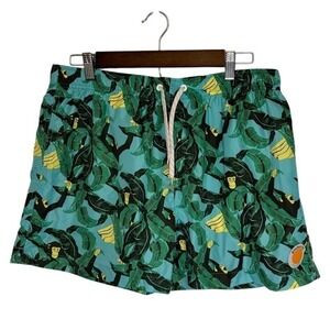 AMBSN California Nanner Jungle Monkey Blue Green Mens Swim Trunk L Shorts Suit